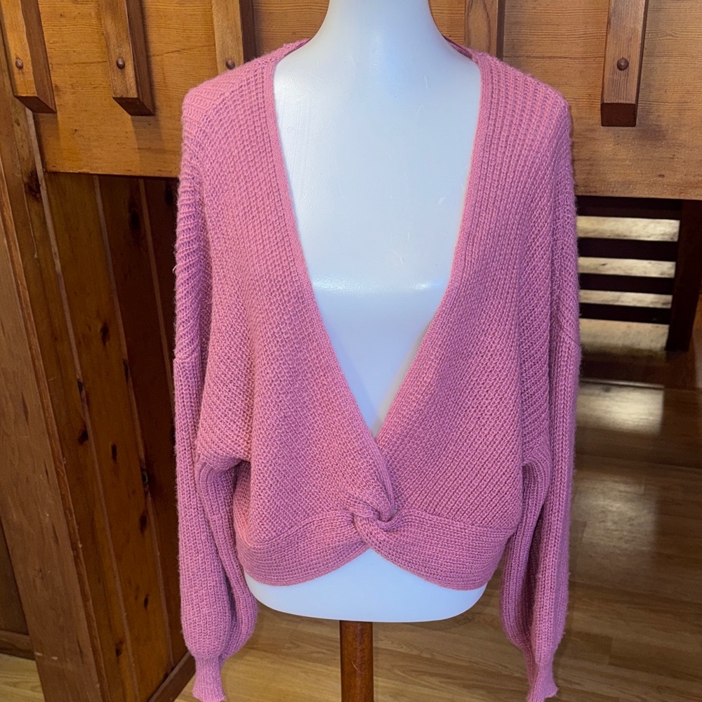 O'Neill size XL X-Large V-Neck mauve Pink Sweater with Knot